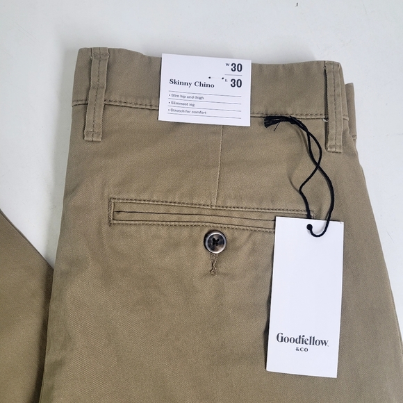 New! Men's Goodfellow Skinny Chino Pants Dark Khaki, Length 30 - Picture 10 of 12